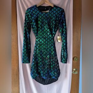 Iridescent long sleeve mini dress